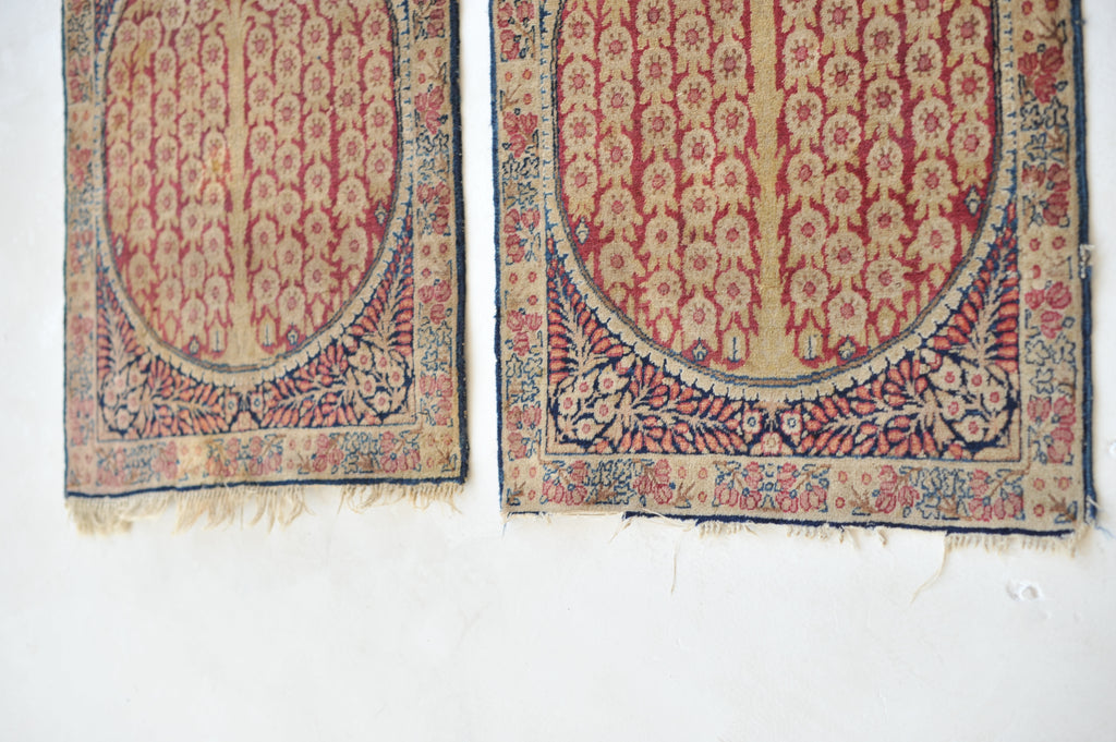 RARE TWIN SISTER Tree of Life Antique Rugs / Mats | A Pair of Unbelievable Weeping Willow Tree of Life Antique Rug Mats  | ~ 1.9 x 2.6