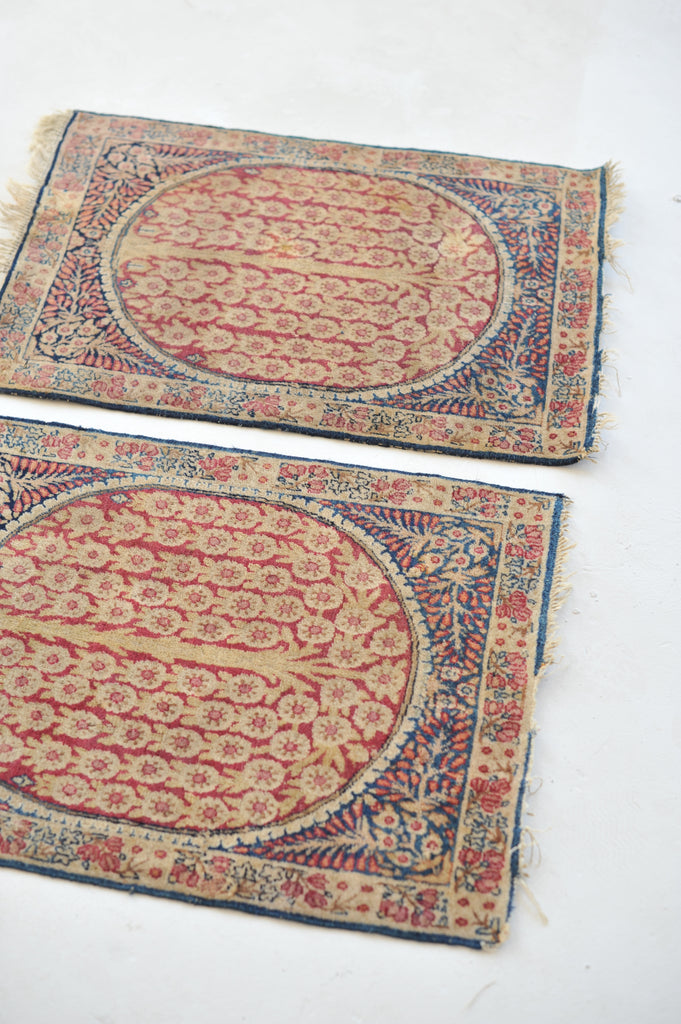 RARE TWIN SISTER Tree of Life Antique Rugs / Mats | A Pair of Unbelievable Weeping Willow Tree of Life Antique Rug Mats  | ~ 1.9 x 2.6
