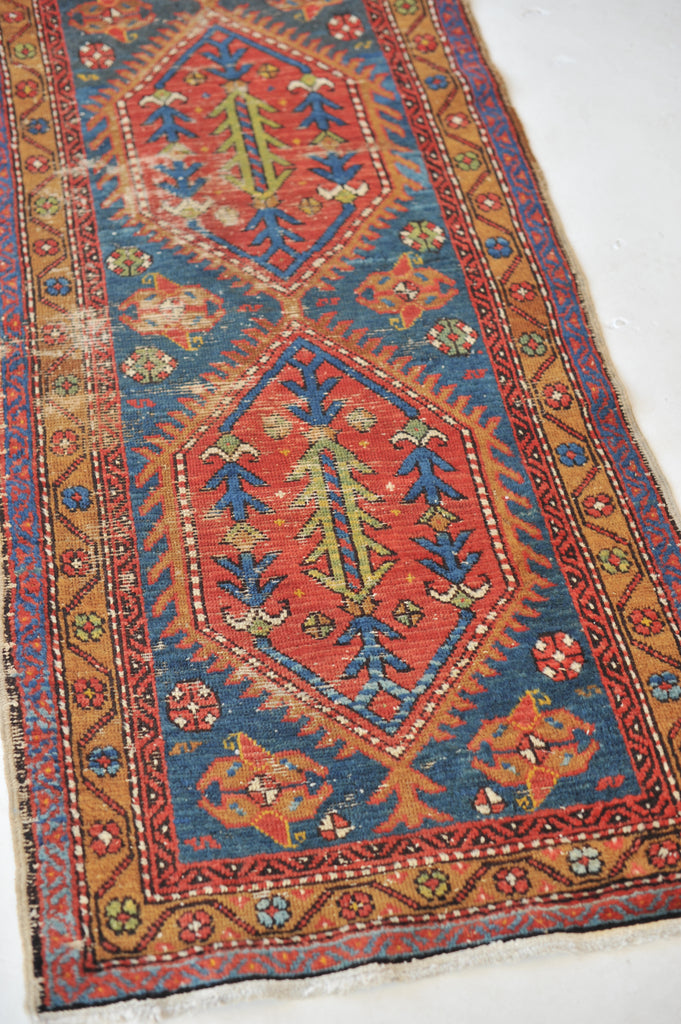 CHARMING Antique Midnight Blue Runner with Pistachio and Lime Greens | 2.5 x 9.1