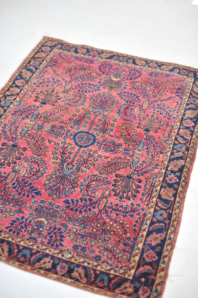 SOLD | GLOWING Berry & Blush Plush Antique Rug | 3.4 x 4.8