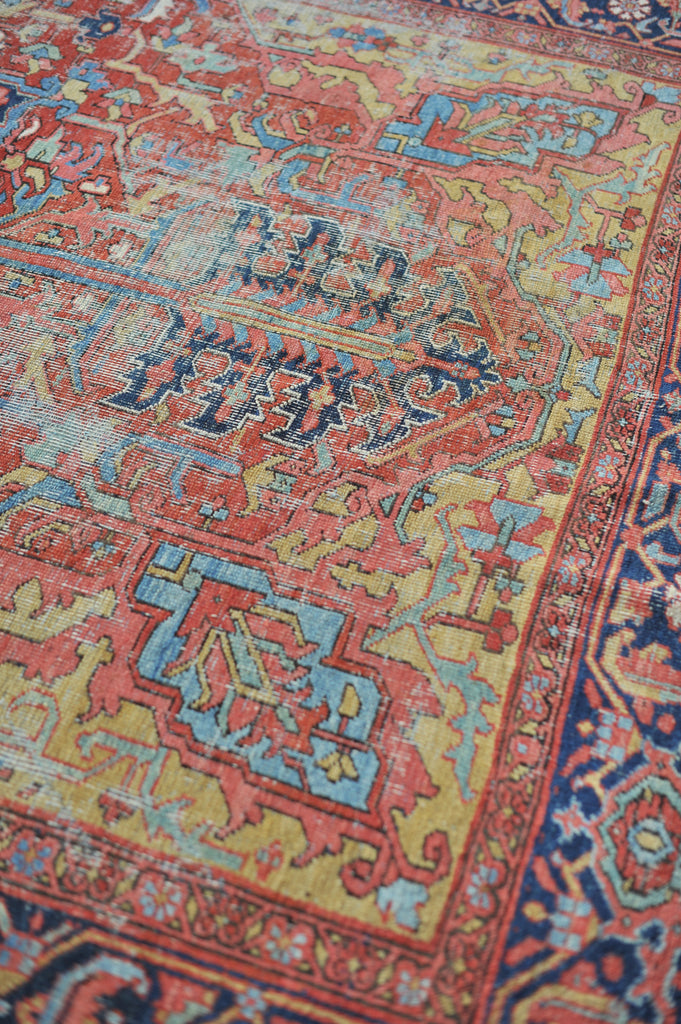 SOLD | Splendid Golden Corners with Strawberry Field and Sky Blue Throughout | 8.5 x 11.2