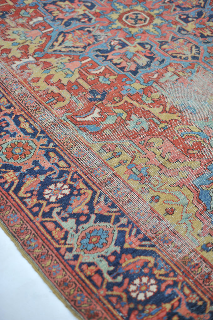 SOLD | Splendid Golden Corners with Strawberry Field and Sky Blue Throughout | 8.5 x 11.2