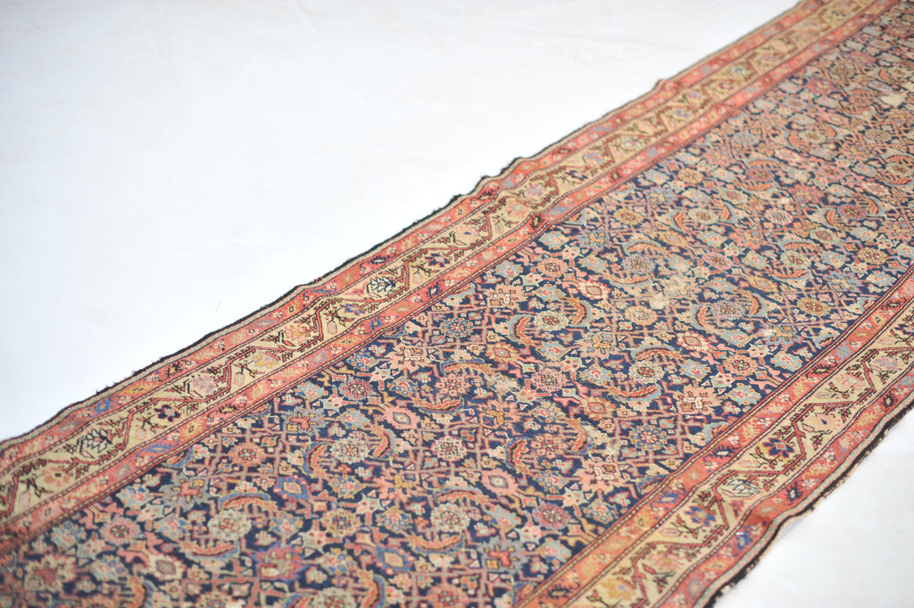 SOLD | MOODY Ralph Lauren Antique Runner | Navy, Camel, with Rare Purple & Teals | 3.4 x 13