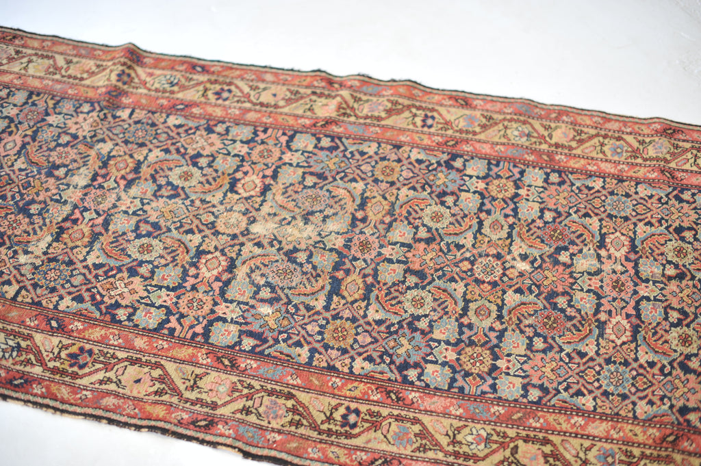 SOLD | MOODY Ralph Lauren Antique Runner | Navy, Camel, with Rare Purple & Teals | 3.4 x 13