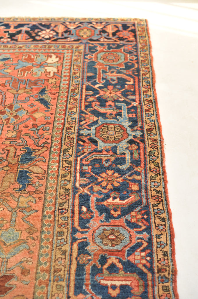 SENSATIONAL Antique Heriz Blooming Jungle All-Over Salmon Coral with Vivid Greens, Icy Blues & More | 8.7 x 12