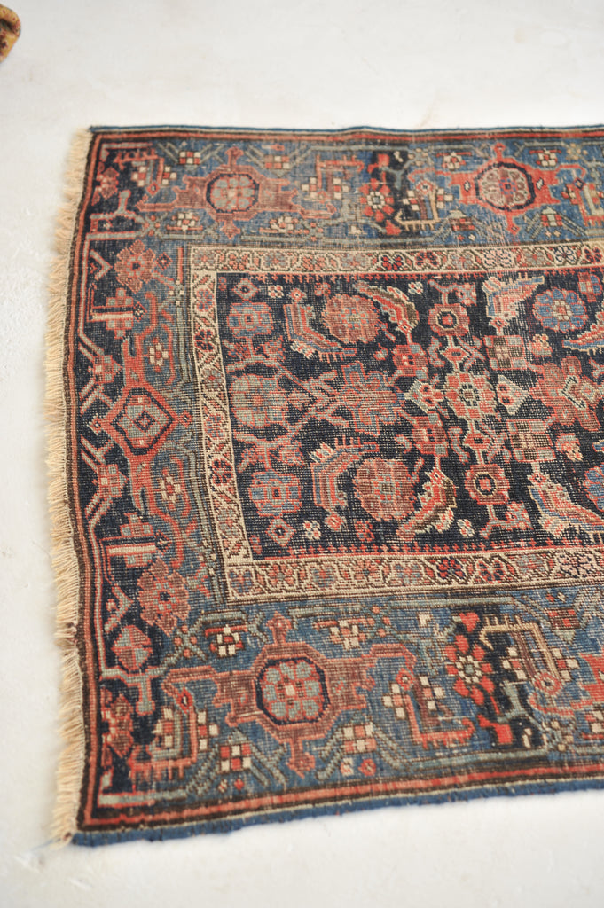 RARE Halvai Raw & Sophisticated Wide Antique Runner with 10 Different Blues in Water Garden Pattern | 4.2 x 8.10
