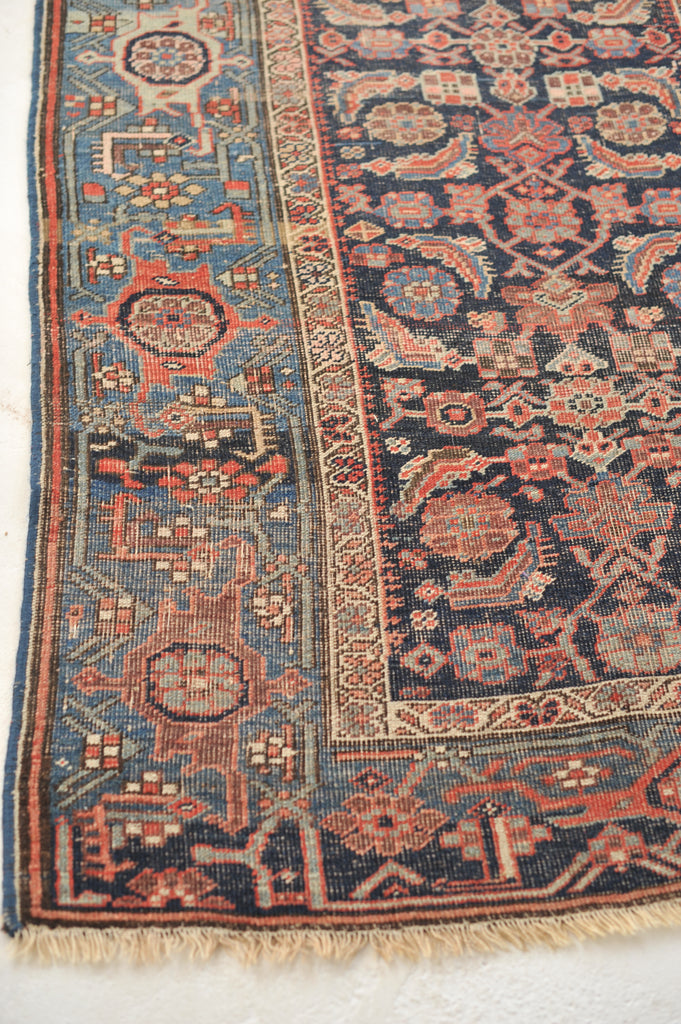RARE Halvai Raw & Sophisticated Wide Antique Runner with 10 Different Blues in Water Garden Pattern | 4.2 x 8.10