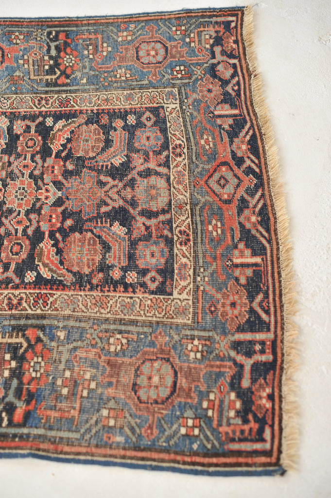 RARE Halvai Raw & Sophisticated Wide Antique Runner with 10 Different Blues in Water Garden Pattern | 4.2 x 8.10
