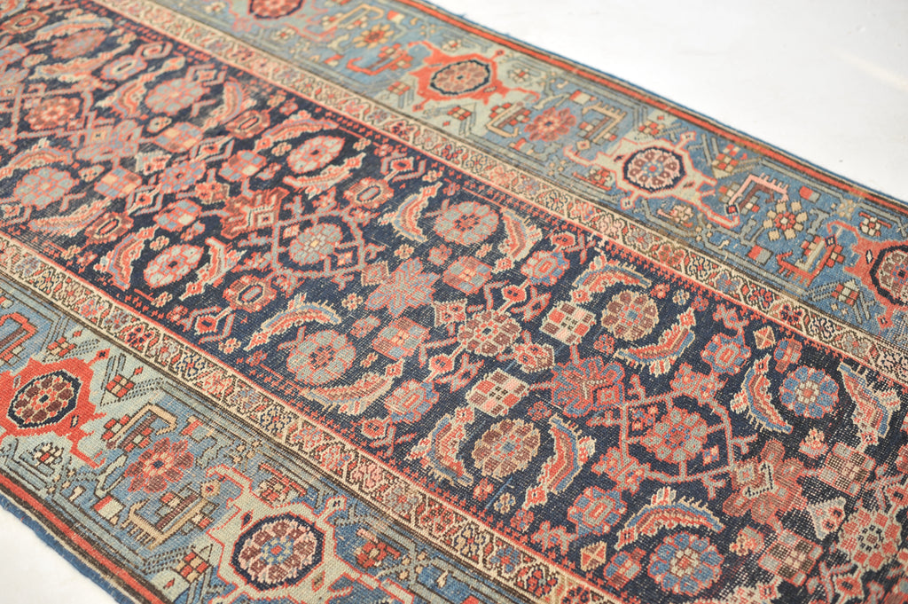 RARE Halvai Raw & Sophisticated Wide Antique Runner with 10 Different Blues in Water Garden Pattern | 4.2 x 8.10