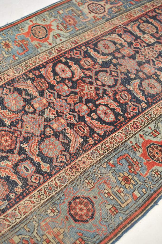 RARE Halvai Raw & Sophisticated Wide Antique Runner with 10 Different Blues in Water Garden Pattern | 4.2 x 8.10