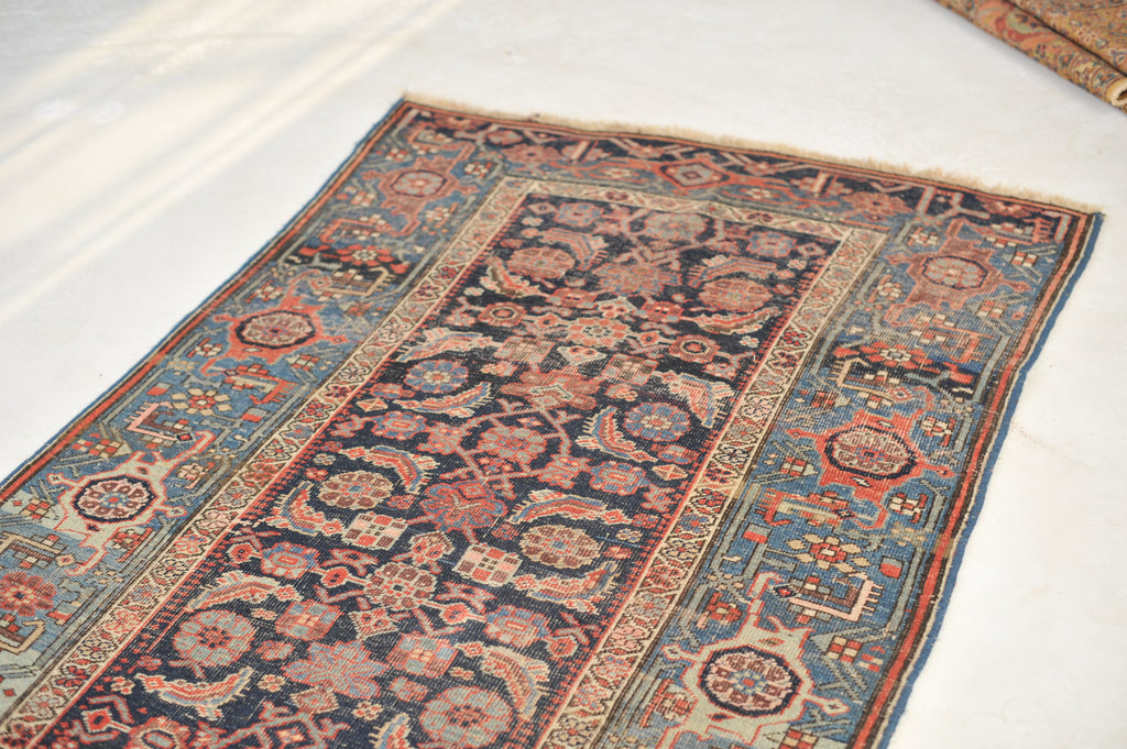 RARE Halvai Raw & Sophisticated Wide Antique Runner with 10 Different Blues in Water Garden Pattern | 4.2 x 8.10