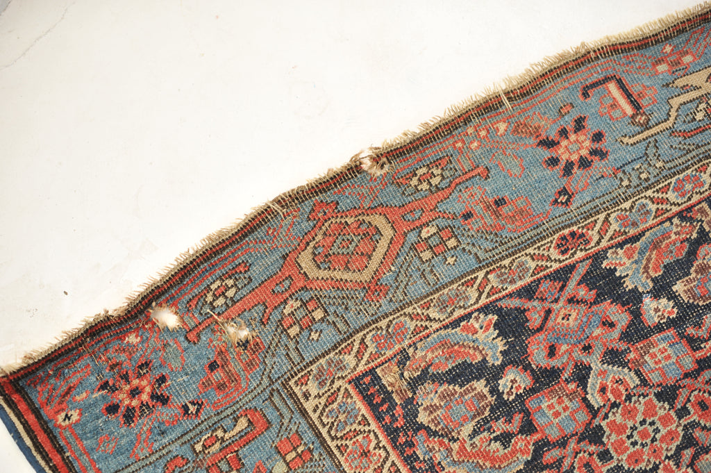 RARE Halvai Raw & Sophisticated Wide Antique Runner with 10 Different Blues in Water Garden Pattern | 4.2 x 8.10