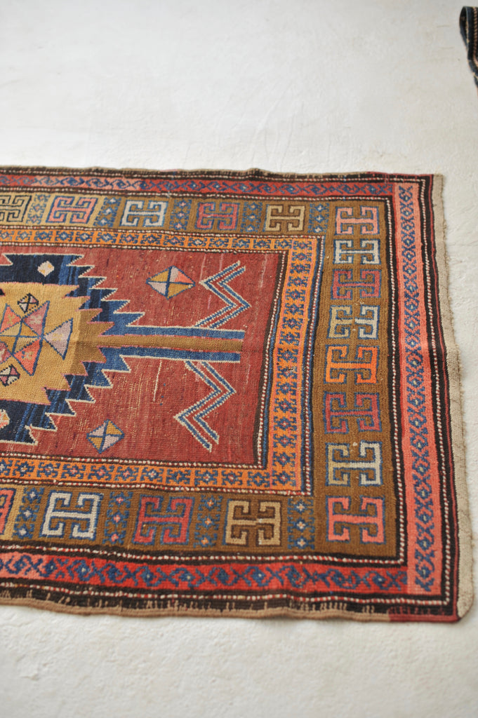 HANDSOME Geometric Antique Runner in Clays, Saffron & Deep Indigo | 3.7 x 11