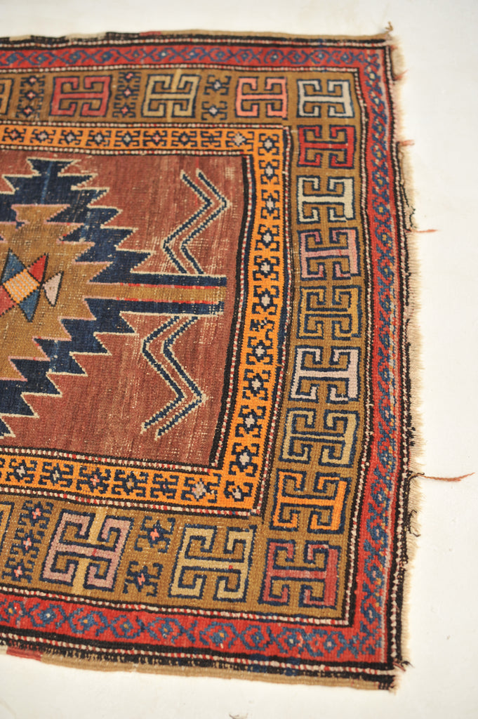 HANDSOME Geometric Antique Runner in Clays, Saffron & Deep Indigo | 3.7 x 11
