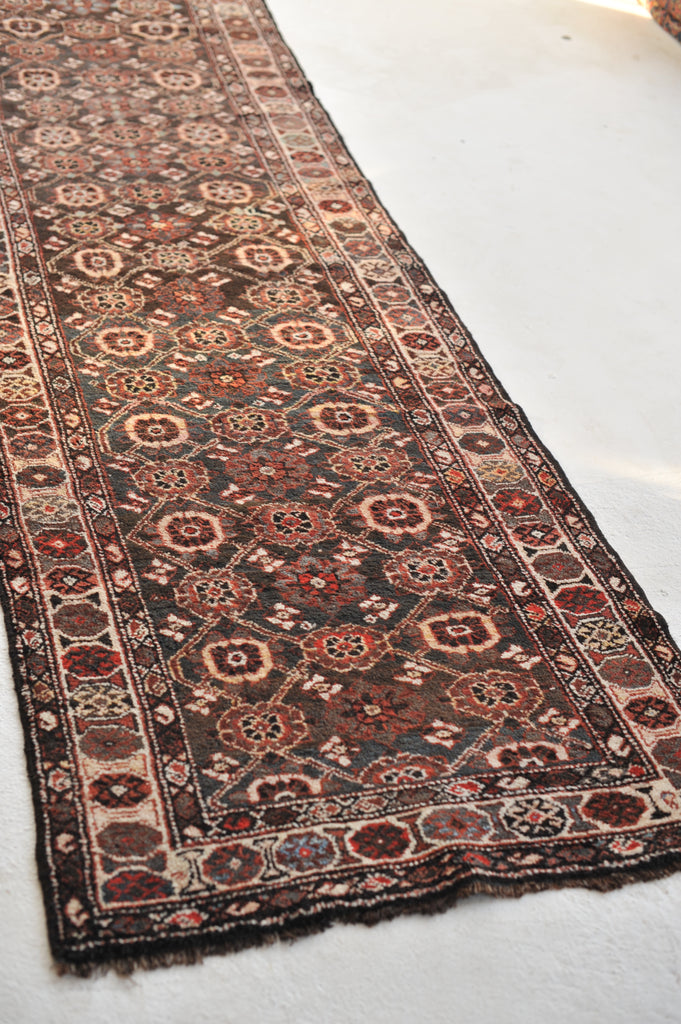 Semi-Antique Varamin aka Mina-Khani Design Runner | SMOKEY Black, Espresso, Midnight Blue, Greens, Caramel & More | 3.3 x 10.3