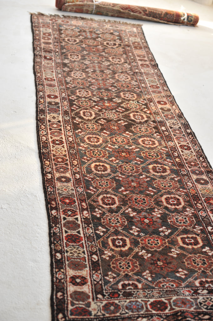 Semi-Antique Varamin aka Mina-Khani Design Runner | SMOKEY Black, Espresso, Midnight Blue, Greens, Caramel & More | 3.3 x 10.3