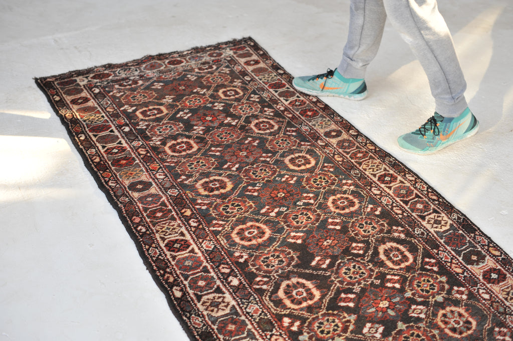 Semi-Antique Varamin aka Mina-Khani Design Runner | SMOKEY Black, Espresso, Midnight Blue, Greens, Caramel & More | 3.3 x 10.3