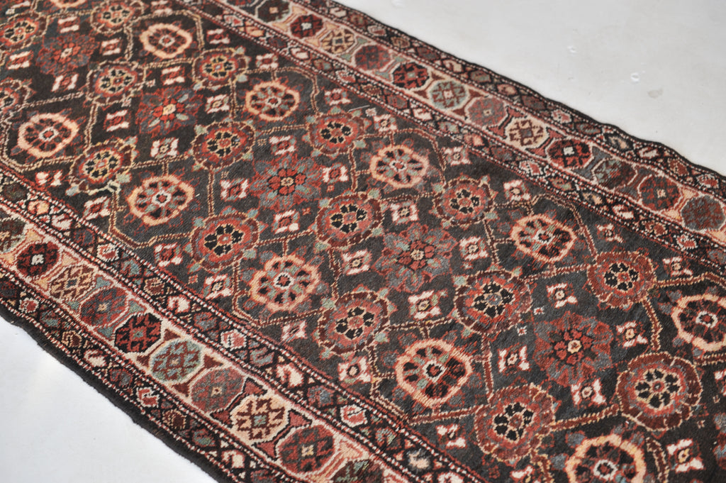 Semi-Antique Varamin aka Mina-Khani Design Runner | SMOKEY Black, Espresso, Midnight Blue, Greens, Caramel & More | 3.3 x 10.3