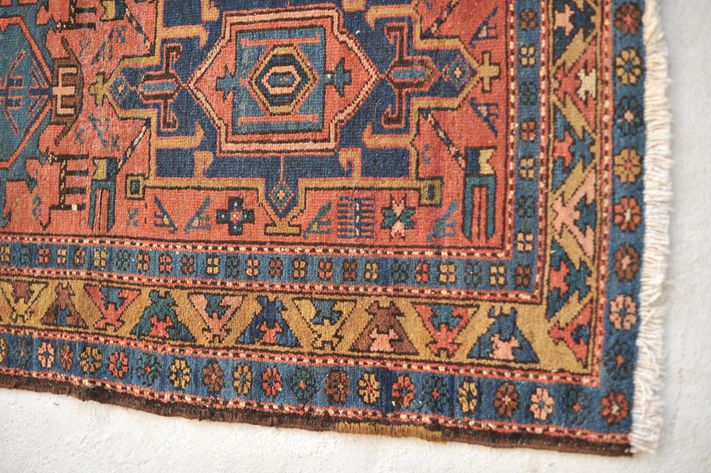 SOLD | WOW - Antique Northwest Runner | Deep Salmon-Terracotta Field with Camel Border | 3 x 10.8