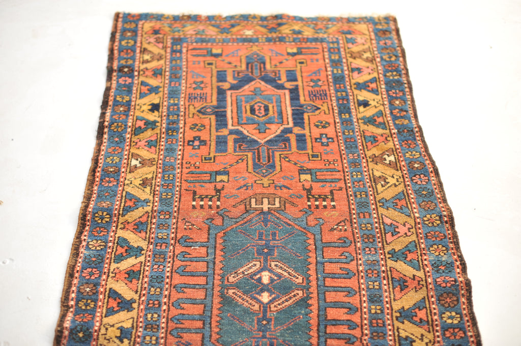 SOLD | WOW - Antique Northwest Runner | Deep Salmon-Terracotta Field with Camel Border | 3 x 10.8