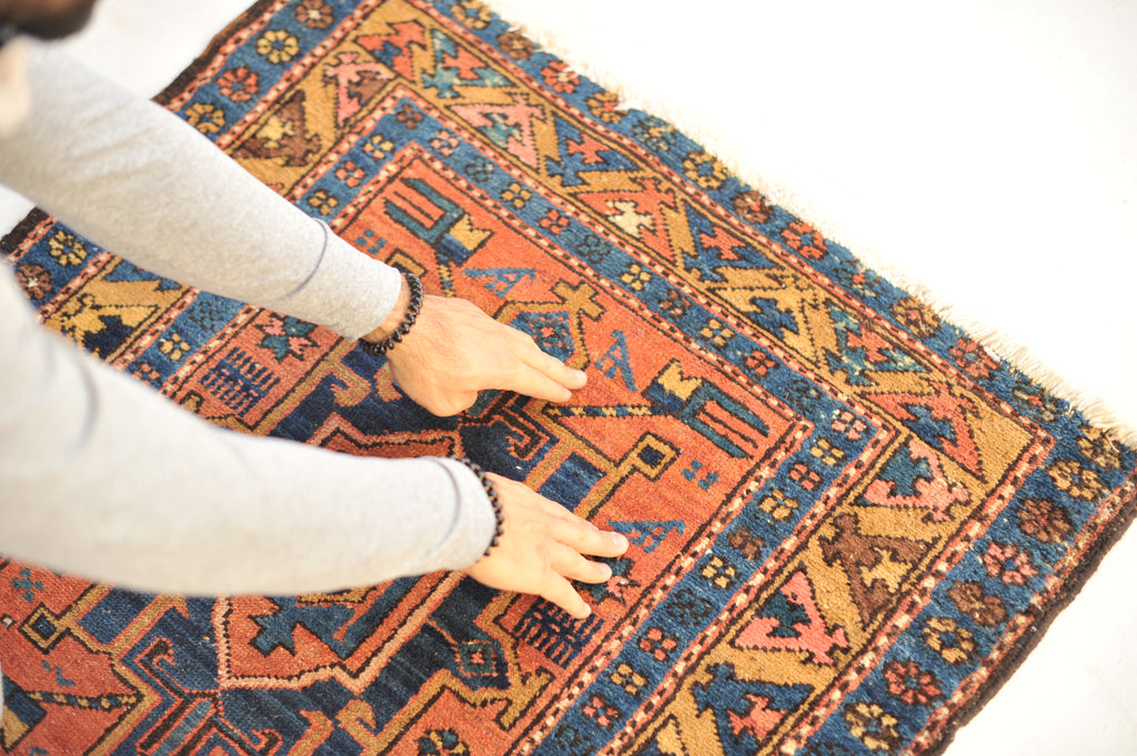 WOW - Antique Northwest Runner | Deep Salmon-Terracotta Field with Camel Border | 3 x 10.8