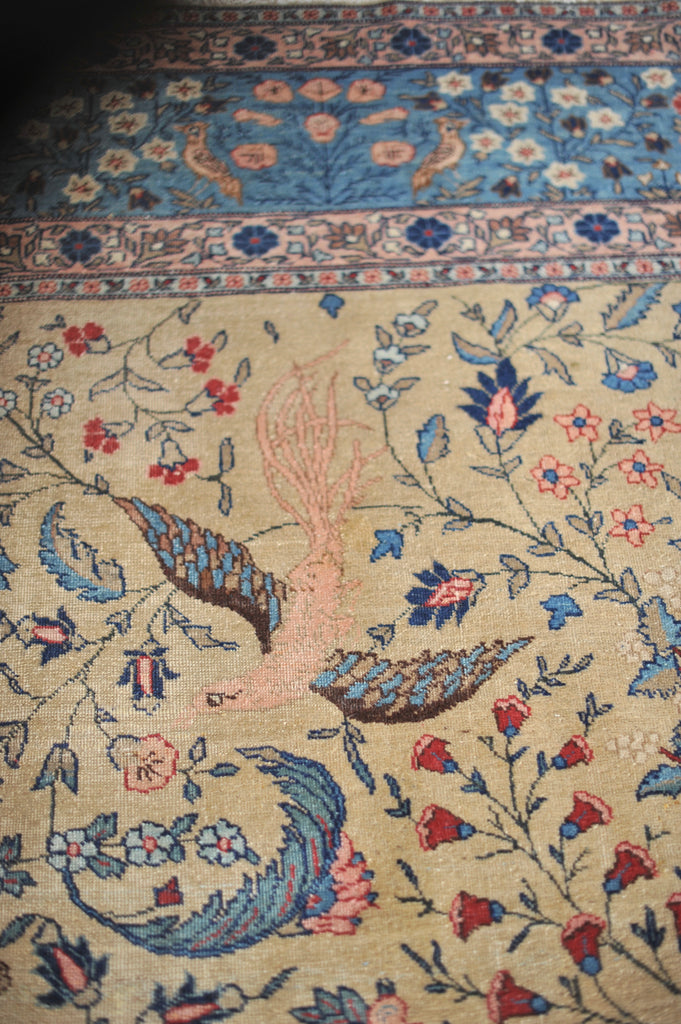 RARE "CREATOR'S VISION" PARADISE TREE OF LIFE TABRIZ with Phoenix, Leopards, Fawn, & Roosters | Camel Ground & Bakshayesh Blue Border | UNREAL | 9.8 x 13