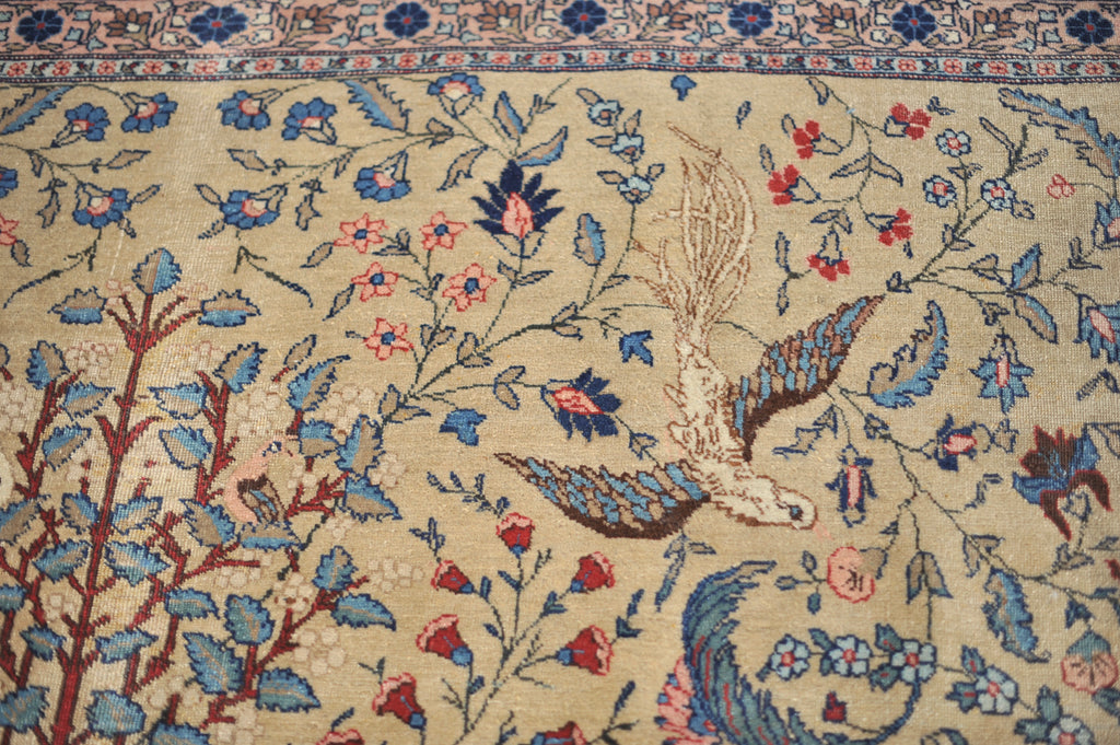 RARE "CREATOR'S VISION" PARADISE TREE OF LIFE TABRIZ with Phoenix, Leopards, Fawn, & Roosters | Camel Ground & Bakshayesh Blue Border | UNREAL | 9.8 x 13
