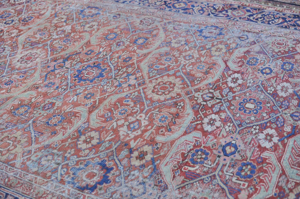UNIQUE All-Over Antique Persian Mahal Geometric Jagged Flower Pattern | Tons of Variations of Rust, Clay, & Umber with Seafoam | 9.7 x 13
