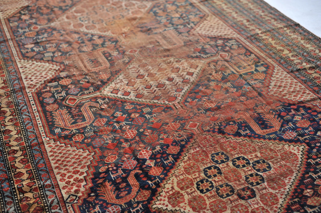NEVER AGAIN SIZE Antique Runner Kelleh Southwest BEAUTY | Nomadic Animals, Pure Wool GEM with Navy, Camel, More | 6.9 x 19.4