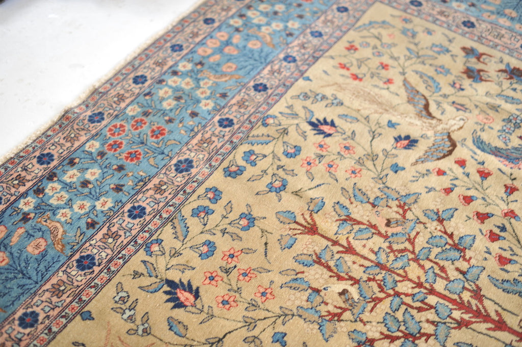 RARE "CREATOR'S VISION" PARADISE TREE OF LIFE TABRIZ with Phoenix, Leopards, Fawn, & Roosters | Camel Ground & Bakshayesh Blue Border | UNREAL | 9.8 x 13