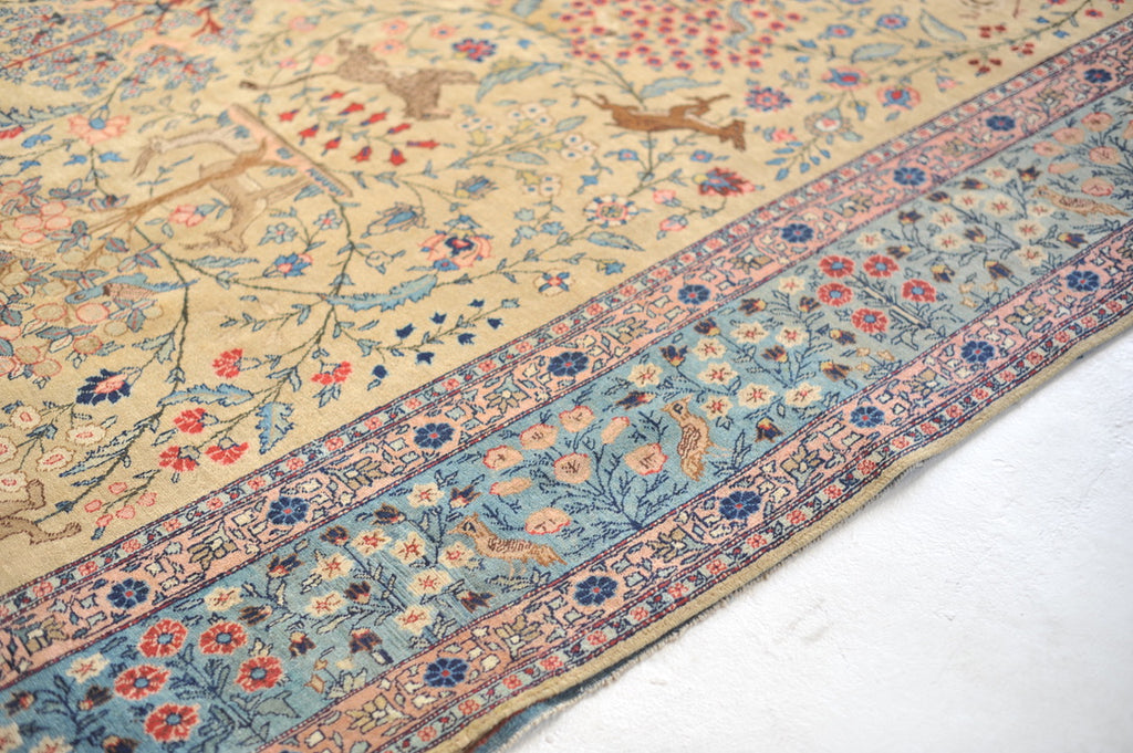 RARE "CREATOR'S VISION" PARADISE TREE OF LIFE TABRIZ with Phoenix, Leopards, Fawn, & Roosters | Camel Ground & Bakshayesh Blue Border | UNREAL | 9.8 x 13