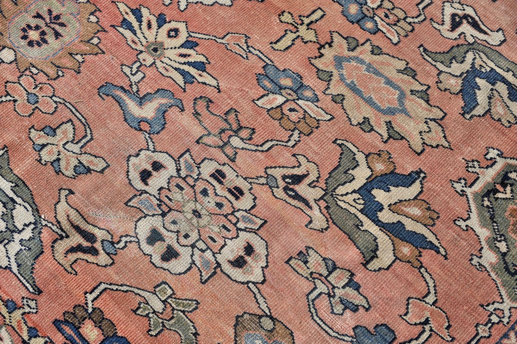 SOLD | MAGNIFICENT Antique Mahal with Naive Botanical Drawing | Truly Gorgeous Hues with Muted Apricot, Terracotta, Salmon, Clay, Rust | ~ 10.5 x 14