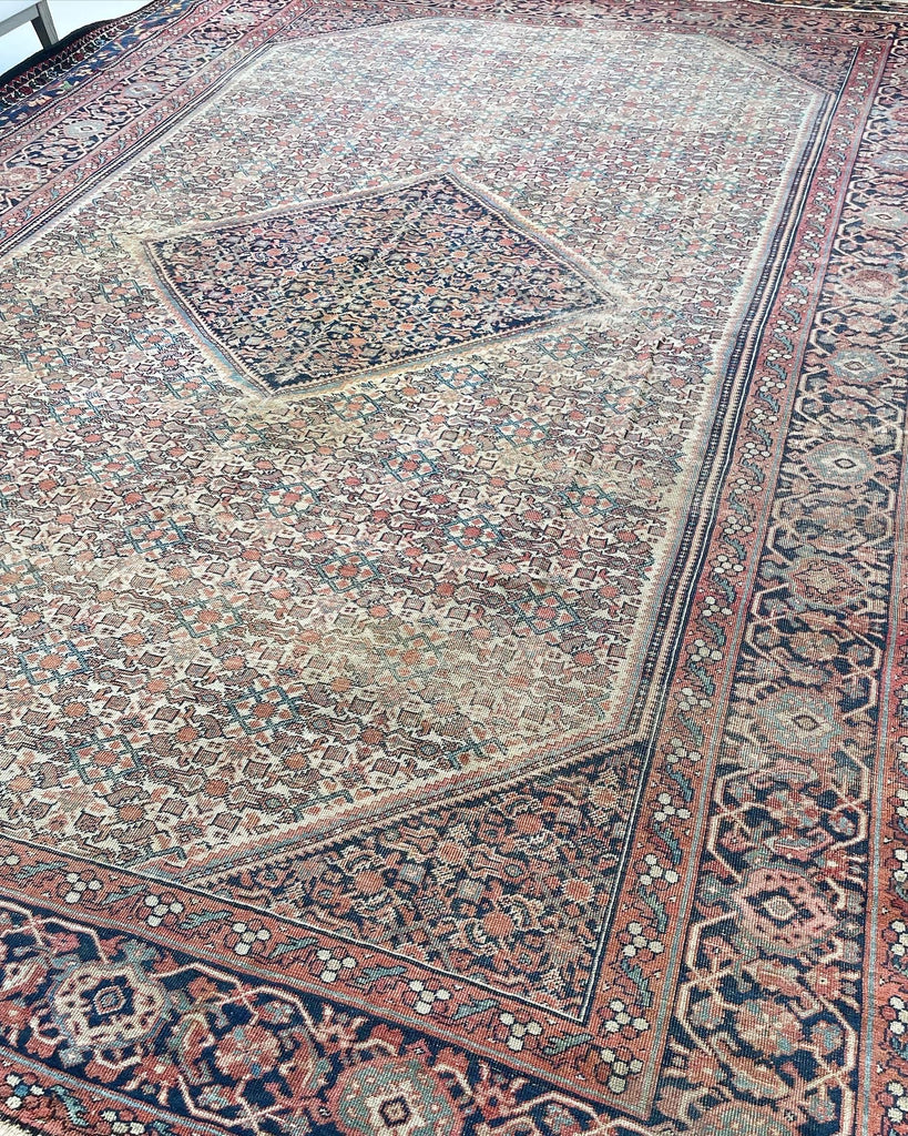 GENUINE Old-World Antique Beauty - Soft Eggshell Beige with Blush, Blue, & Terracotta | 8.8 x 12