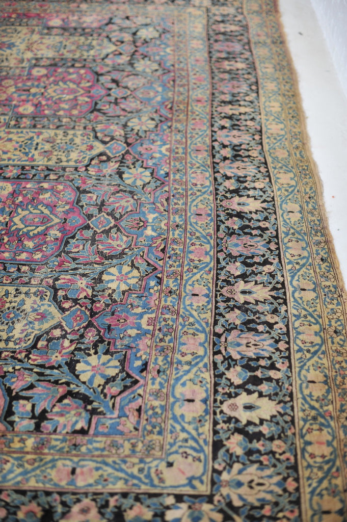 PALACE SIZE Antique | ICONIC Garden Inspired Design ; Charcoal, Magenta, Denim Blue | 11.4 x 17.7