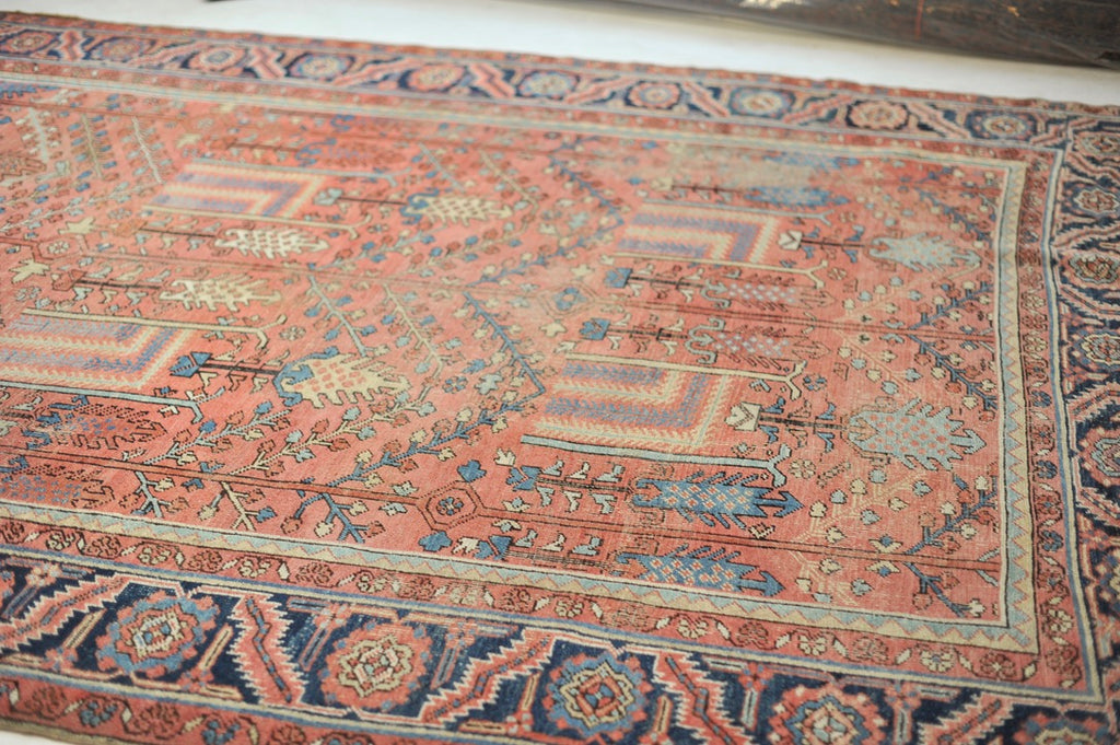 RESERVED FOR UZODINMA***  RARE Collector's Willow Tree of Life Antique Persian Heriz Northwest Village Rug, C. 1915 | Salmon & Coral with Ice Blues and Teals | 9.5 x 12
