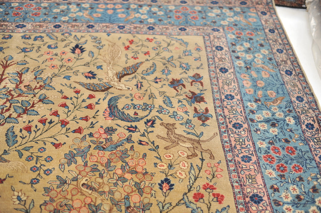 RARE "CREATOR'S VISION" PARADISE TREE OF LIFE TABRIZ with Phoenix, Leopards, Fawn, & Roosters | Camel Ground & Bakshayesh Blue Border | UNREAL | 9.8 x 13