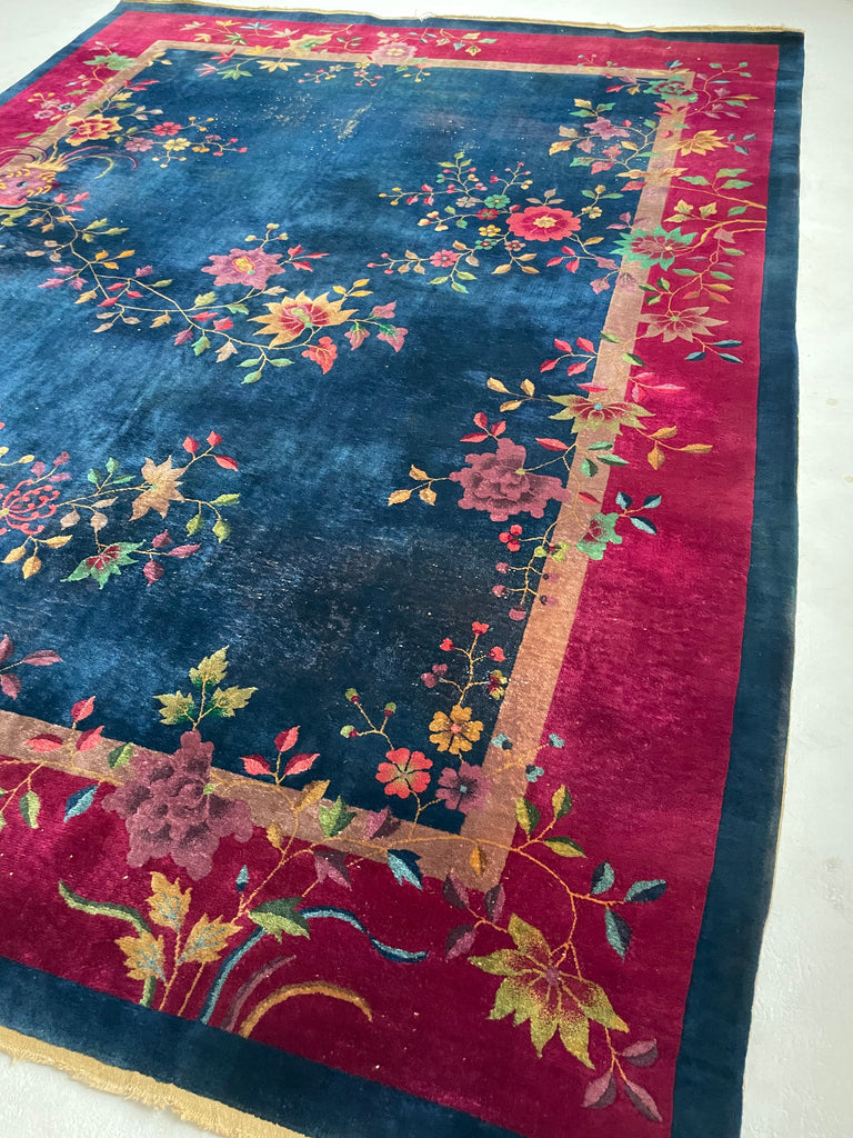 GLOWING Antique Art Deco Asian Botanical Garden | Magenta, Navy, Purple, Lime | 9.2 x 11.8