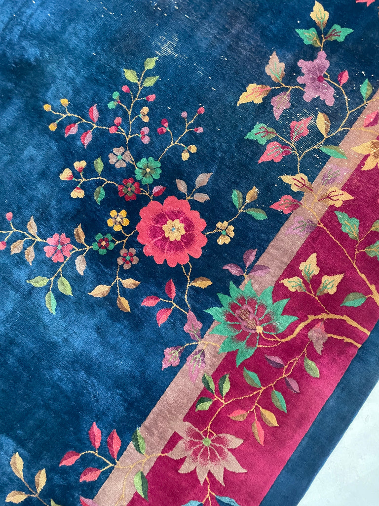GLOWING Antique Art Deco Asian Botanical Garden | Magenta, Navy, Purple, Lime | 9.2 x 11.8