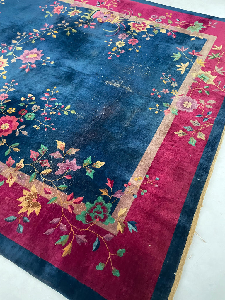 GLOWING Antique Art Deco Asian Botanical Garden | Magenta, Navy, Purple, Lime | 9.2 x 11.8