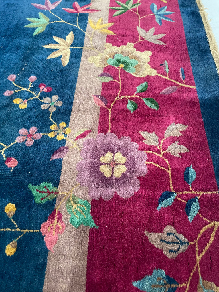GLOWING Antique Art Deco Asian Botanical Garden | Magenta, Navy, Purple, Lime | 9.2 x 11.8