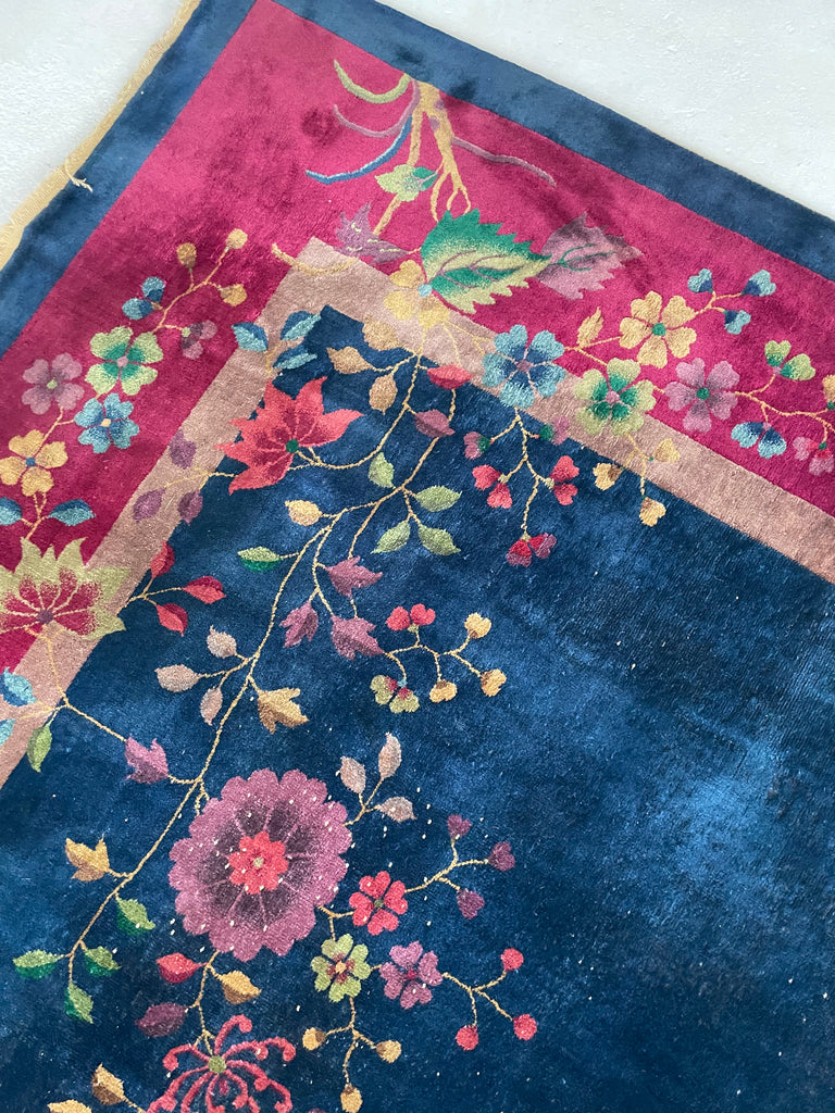 GLOWING Antique Art Deco Asian Botanical Garden | Magenta, Navy, Purple, Lime | 9.2 x 11.8