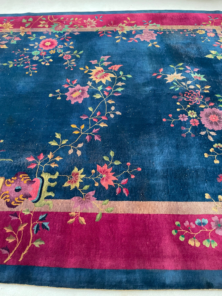 GLOWING Antique Art Deco Asian Botanical Garden | Magenta, Navy, Purple, Lime | 9.2 x 11.8