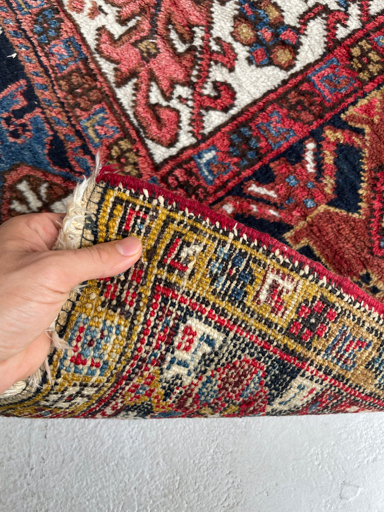 RESERVED FOR AG INTERIORS*** UNIQUELY-SIZED All-Over Vintage Heriz | Eggshell Blooming Jungle Design with Copper, Salmon, Denim, Saffron | 7.3 x 8.5