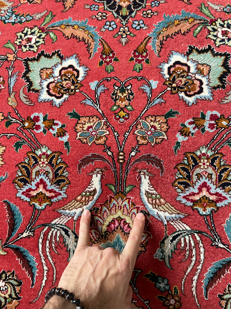 MASTERPIECE TABRIZ | Over 1M KNOTS in Nearly MINT Condition | Fine Silk Highlights with Royal Bird Motifs | 9.7 x 13.6