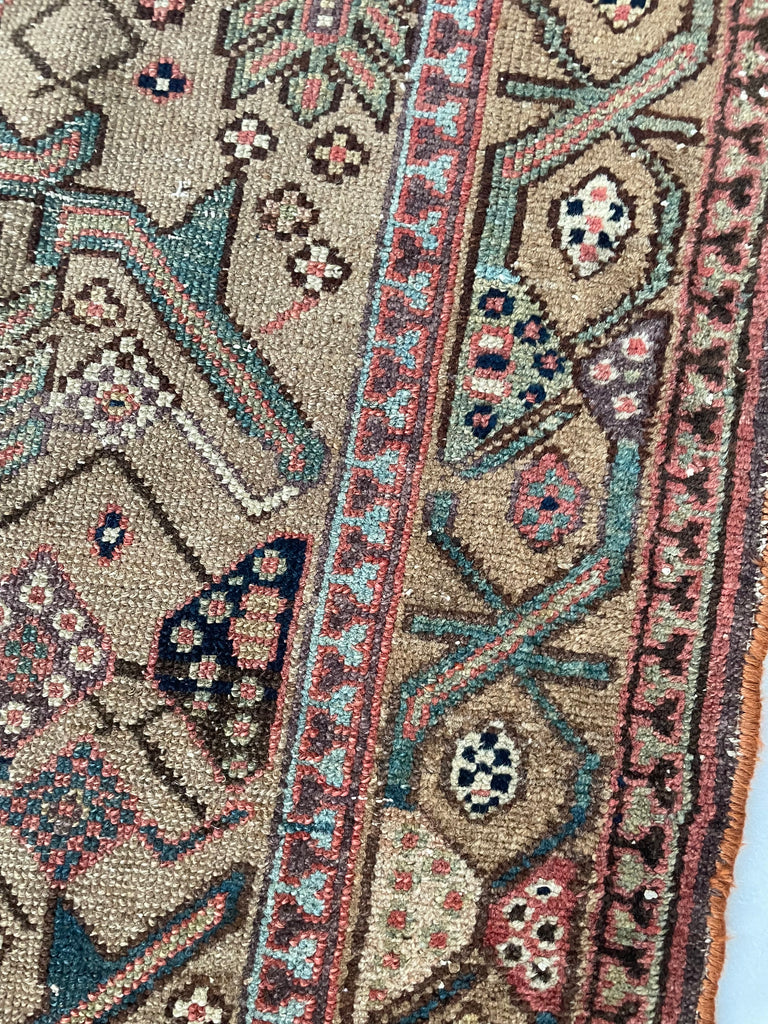 SOLD | EXOTIC Mystical Village Runner | Raw Camel Hair with Greens, Teal, Ice Blue & Aubergine | 3.2 x 12.3