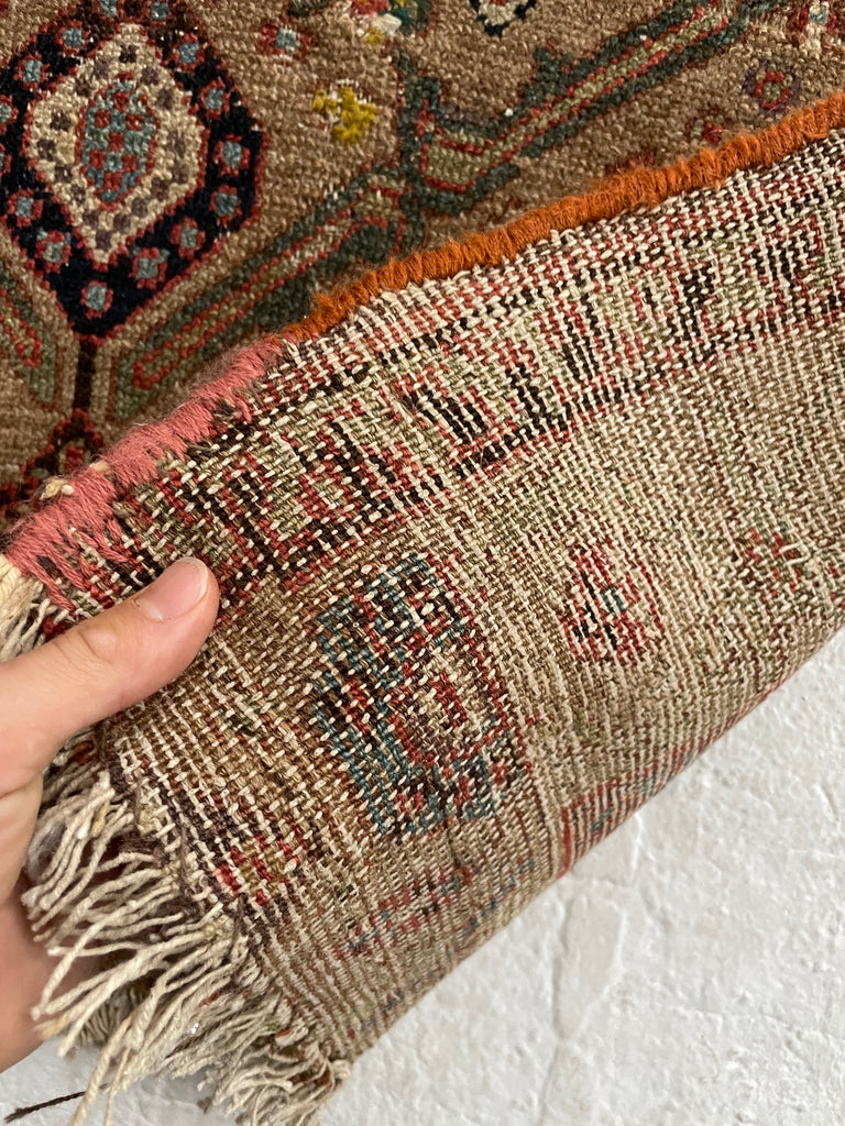 SOLD | EXOTIC Mystical Village Runner | Raw Camel Hair with Greens, Teal, Ice Blue & Aubergine | 3.2 x 12.3