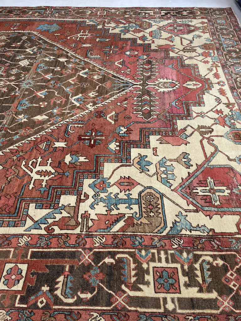 SOLD | MINT CONDITION PALACE SIZE Antique Persian Serapi-Heriz | All-Encompassing Beauty | Rust, Walnut, Midnight Blue, Salmon-Rose, Denim | 11.3 x 15.5
