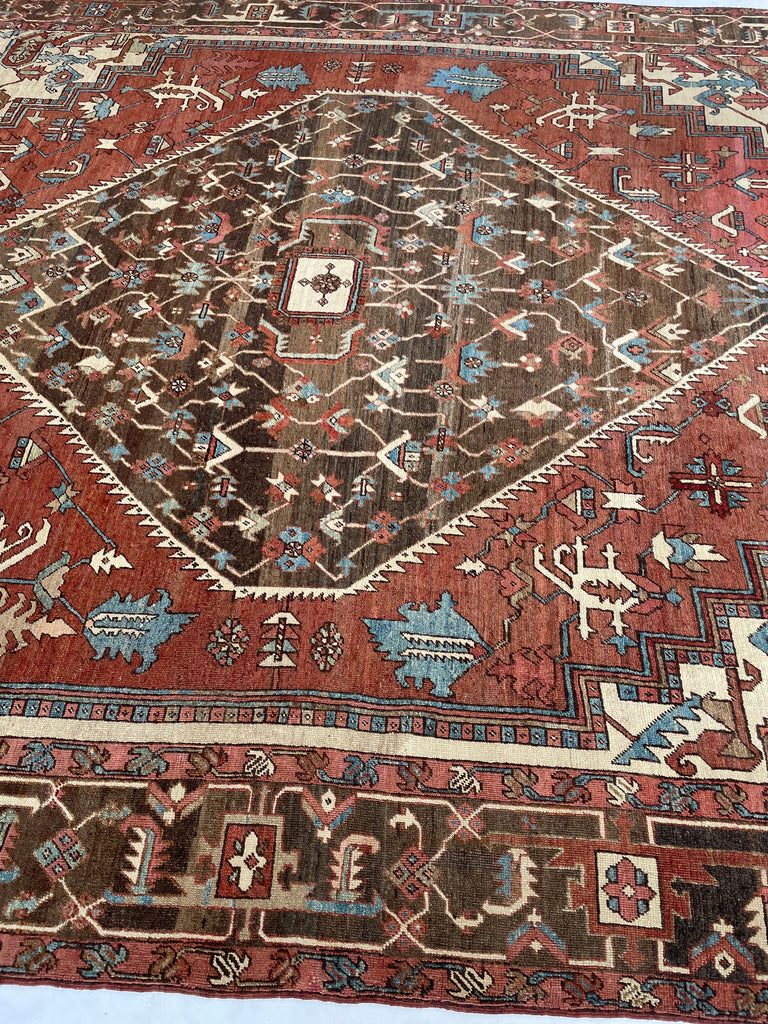 SOLD | MINT CONDITION PALACE SIZE Antique Persian Serapi-Heriz | All-Encompassing Beauty | Rust, Walnut, Midnight Blue, Salmon-Rose, Denim | 11.3 x 15.5
