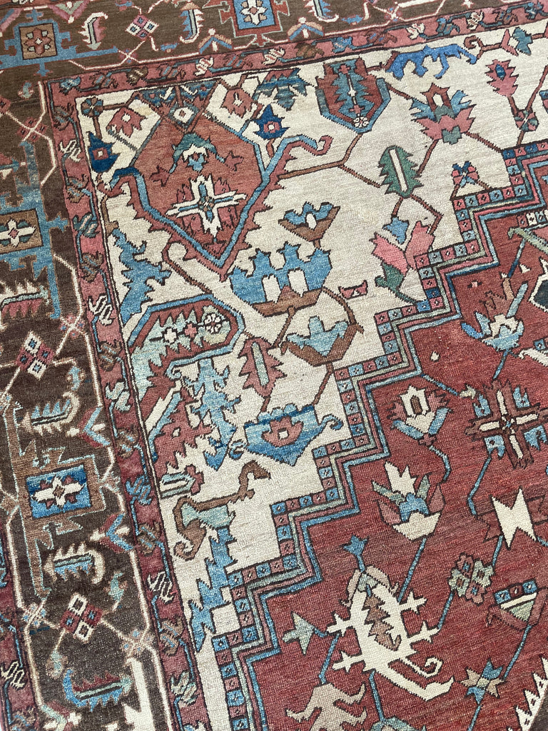 SOLD | MINT CONDITION PALACE SIZE Antique Persian Serapi-Heriz | All-Encompassing Beauty | Rust, Walnut, Midnight Blue, Salmon-Rose, Denim | 11.3 x 15.5