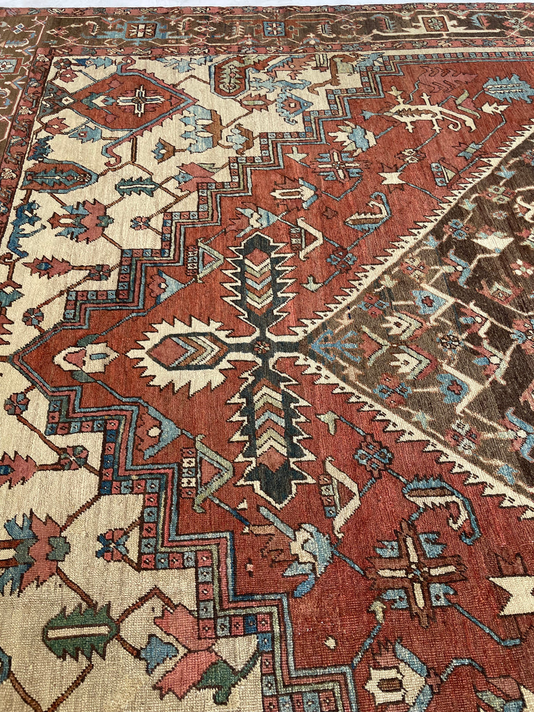 SOLD | MINT CONDITION PALACE SIZE Antique Persian Serapi-Heriz | All-Encompassing Beauty | Rust, Walnut, Midnight Blue, Salmon-Rose, Denim | 11.3 x 15.5